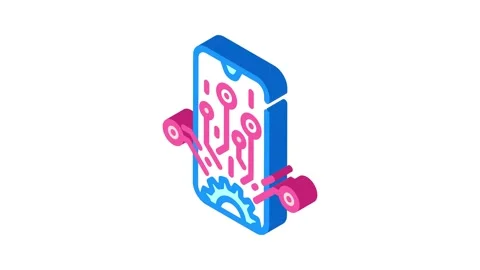 Mobile technology business process isometric icon animation Video stock 327284242