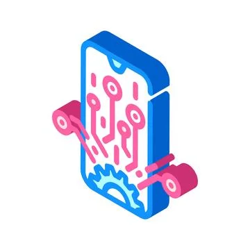 Mobile technology business process isometric icon vector illustration Illustrazione stock