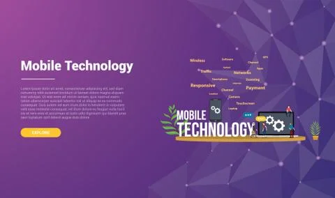 Mobile technology concept for website template landing homepage banner with m Stock Illustration