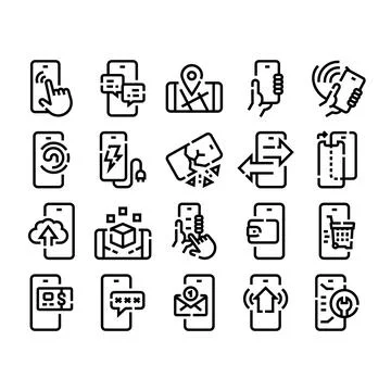 Mobile technology concepts with various smartphone icons Stock Illustration