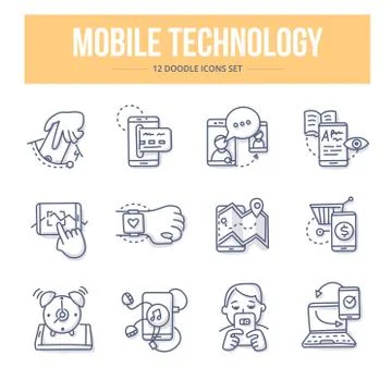 Mobile Technology Doodle Icons Illustrazione stock