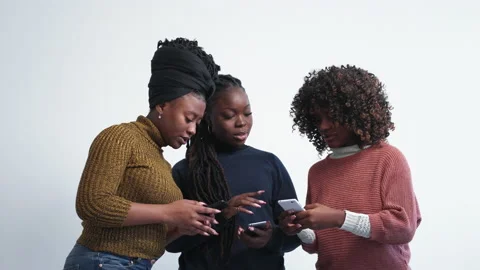 Mobile technology female discussion digital news Stock Footage 233873596