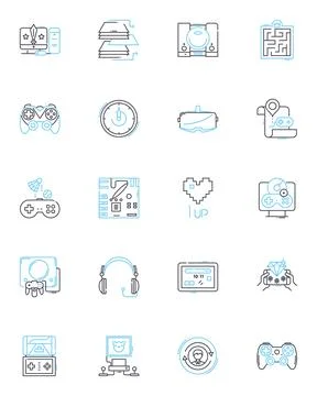 Mobile technology linear icons set. Smartph, Tablet, App, Battery, Nerk, Camera Ilustración de archivo