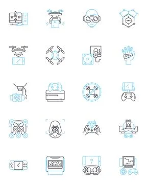 Mobile technology linear icons set. Smartphs, Tablets, Wearables, Apps Stock Illustration