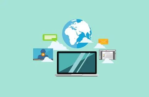 Mobile technology with many functions. Technology background. Flat designs. Stock Illustration