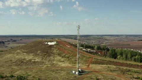 Mobile telecommunication cell tower aerial drone view Stock Footage 130182290