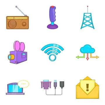 Mobile theme icons set, cartoon style Illustrazione stock