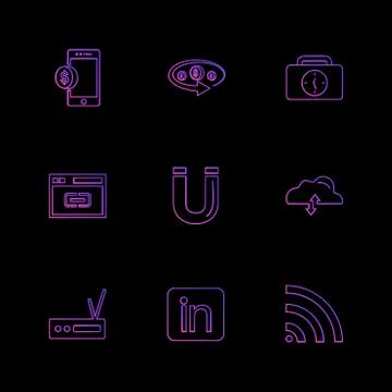 Mobile , tine , breifcase , magnet , cloud , upload , radio , linkedin , wifi Stock Illustration