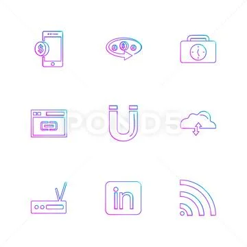 Mobile , tine , breifcase , magnet , cloud , upload , radio , linkedin , wifi Stock Illustrationen