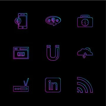 Mobile , tine , breifcase , magnet , cloud , upload , radio , linkedin , wifi Stock Illustration