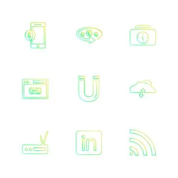 Mobile , tine , breifcase , magnet , cloud , upload , radio , linkedin , wifi Stock Illustration