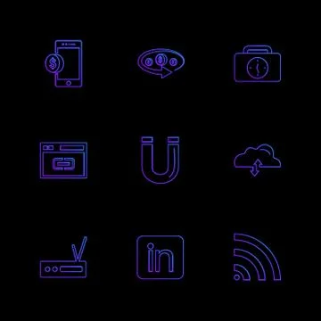 Mobile , tine , breifcase , magnet , cloud , upload , radio , linkedin , wifi Stock Illustration