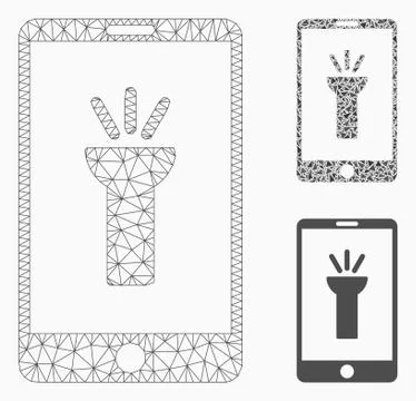 Mobile Torch App Vector Mesh Network Model and Triangle Mosaic Icon Stock Illustration