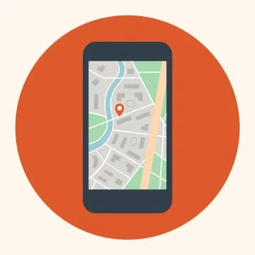 Mobile touch phone with map on screen. Stock Illustration