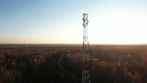 Mobile Tower, aerial view. Cell site and Telecom Base Station. 5G internet Video stock 169114872