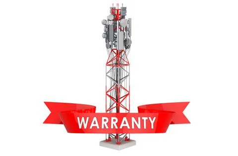 Mobile tower with cellular phone antennas, antenna tower warranty concept. 3D Stock Illustration
