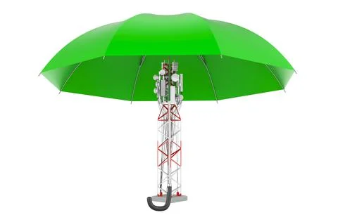Mobile tower with cellular phone antennas under umbrella. 3D rendering Stock Illustration