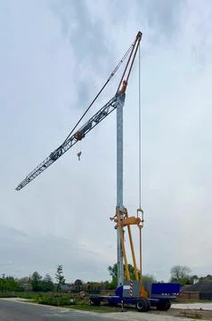 Mobile tower crane for house construction Stock Photos