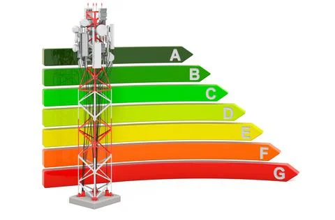 Mobile tower with energy efficiency chart, 3D rendering Stock Illustration