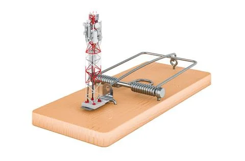 Mobile tower inside mousetrap, 3D rendering Stock Illustration