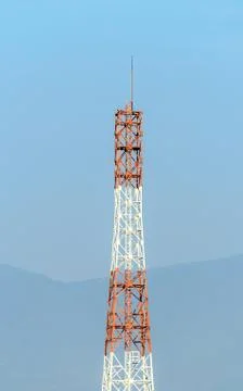 Mobile tower with mountain Stock Photos
