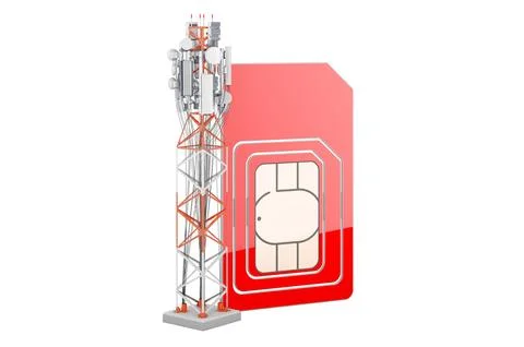Mobile tower with sim card. 3D rendering Stock Illustration