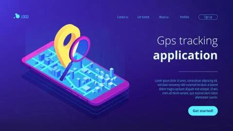 Mobile tracking soft isometric 3D landing page. Stock Illustration