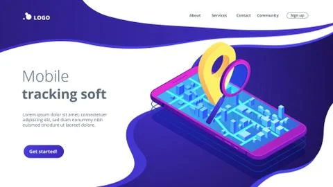 Mobile tracking soft isometric 3D landing page. Stock Illustration