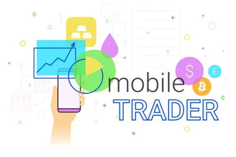 Mobile trader app on smartphone creative concept illustration Illustrazione stock