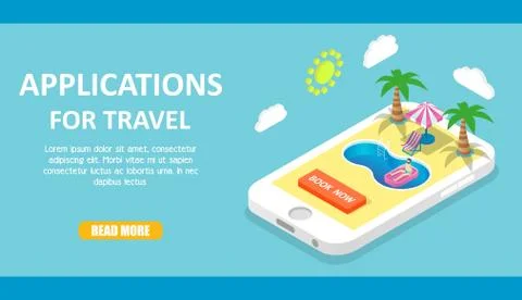 Mobile travel apps vector isometric illustration Illustrazione stock