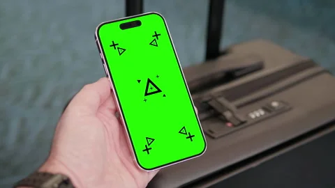 Mobile Travel Smartphone iPhone Tracking Green Screen Luggage Airport Terminal Stock Footage 292692078