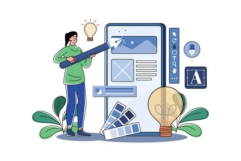 Mobile UI design Illustration concept on white background Stockillustratie
