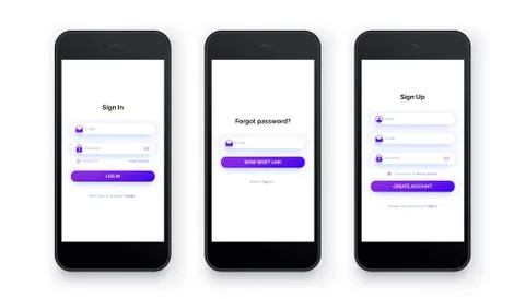 Mobile UI kit pack. Sign up form, sign in page. Stock Illustration