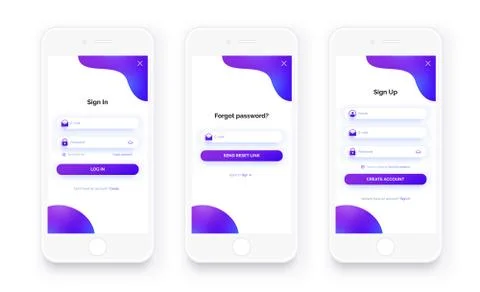 Mobile UI kit. Sign up form, sign in page. Set. Stock Illustration