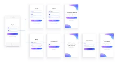 Mobile UI kit. Sign up form, sign in page. Set. Stock Illustration