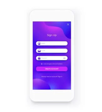Mobile UI kit. Sign up form. Registration screen. Stock Illustration