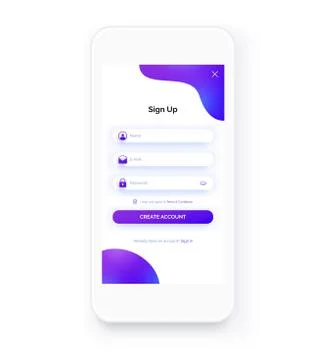 Mobile UI kit. Sign up form. Registration screen. Stock Illustration