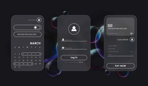 Mobile UI login and payment screen design. Vector illustration Stock Illustration