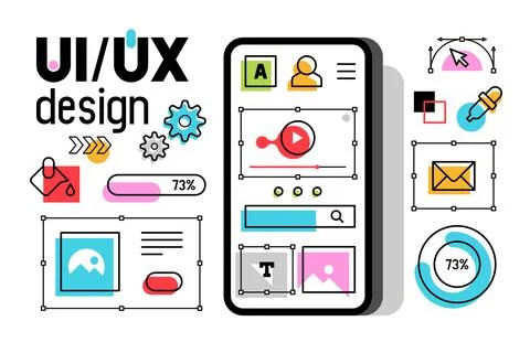 Mobile with UI-UX development design Stock Illustration