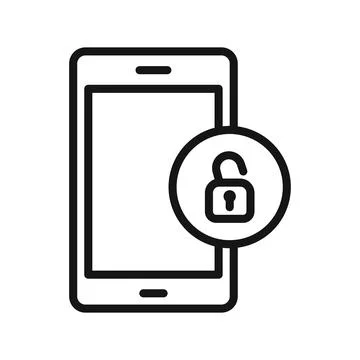Mobile Unlock icon Black line art vector logo Stock Illustration
