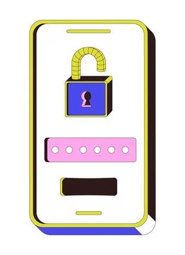 Mobile unlock screen 2D cartoon object Stock Illustration