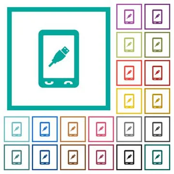 Mobile usb connection flat color icons with quadrant frames Stockillustratie