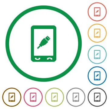 Mobile usb connection flat icons with outlines Stock Illustration