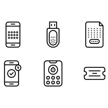 Mobile, USB Drive and Ticket Icons Set Vector Line Illustration Stock Illustration