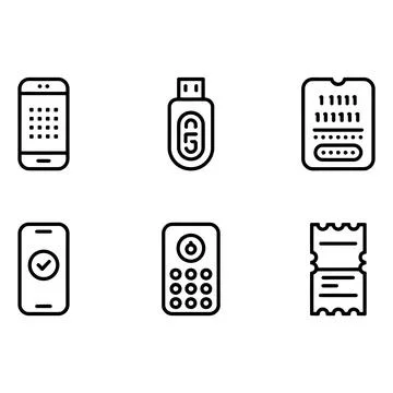 Mobile  USB Drive and Ticket Icons Set Vector Line Illustration Stock Illustration