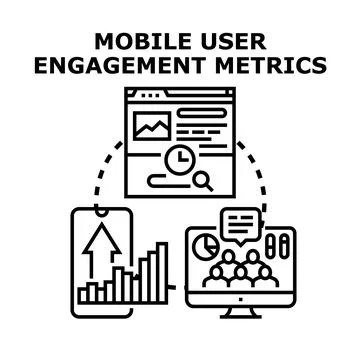 Mobile user engagement metrics analyzing digital marketing data Stock Illustration