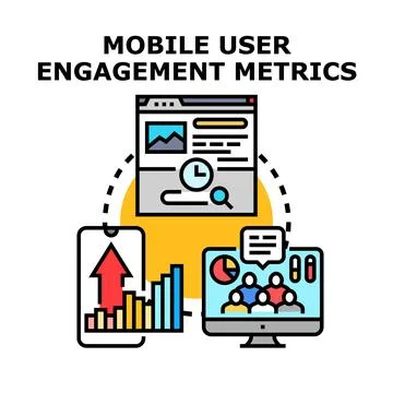 Mobile user engagement metrics analyzing digital marketing data Stock Illustration
