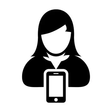 Mobile user icon vector female person profile avatar with smartphone symbol Stock Illustration
