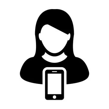 Mobile user icon vector female person profile avatar with smartphone symbol Stock Illustration
