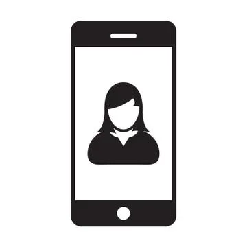 Mobile user icon vector female person profile avatar with smartphone symbol Stock Illustration